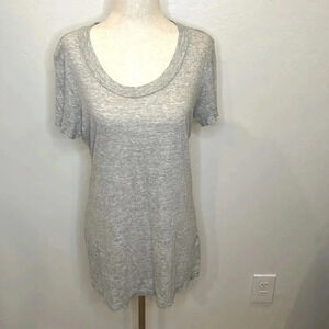 STANDARD PERSE LINEN VISCOSE BLEND SHIRT DEEP SCOOP NECKLINE